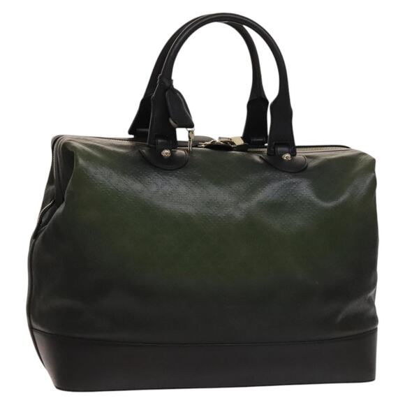 GUCCI Diamante Boston Bag Pvc Khaki Black Gold - Picture 1 of 16